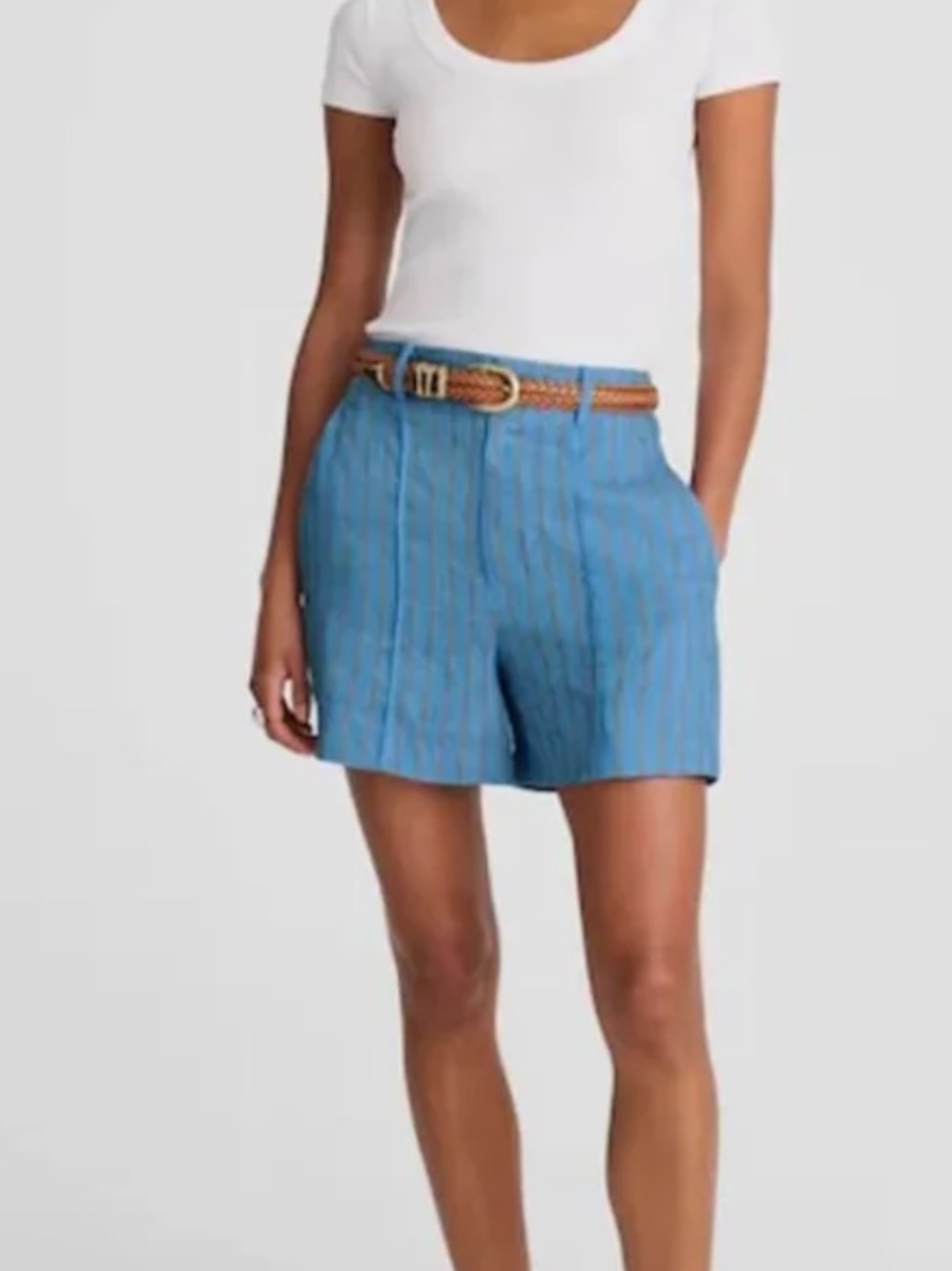 Madewell High-Rise Striped Linen Pintuck Trouser Shorts
